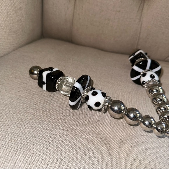 Mud Pie Serving Set Salad Utensils Metal Spoon Fork Art Glass Bead Handle MCM LG - Picture 7 of 13